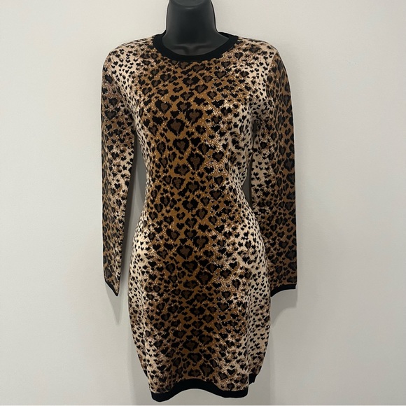 RED VALENTINO Leopard Print Long Sleeve Mini Sweater Dress Size M - Picture 2 of 10